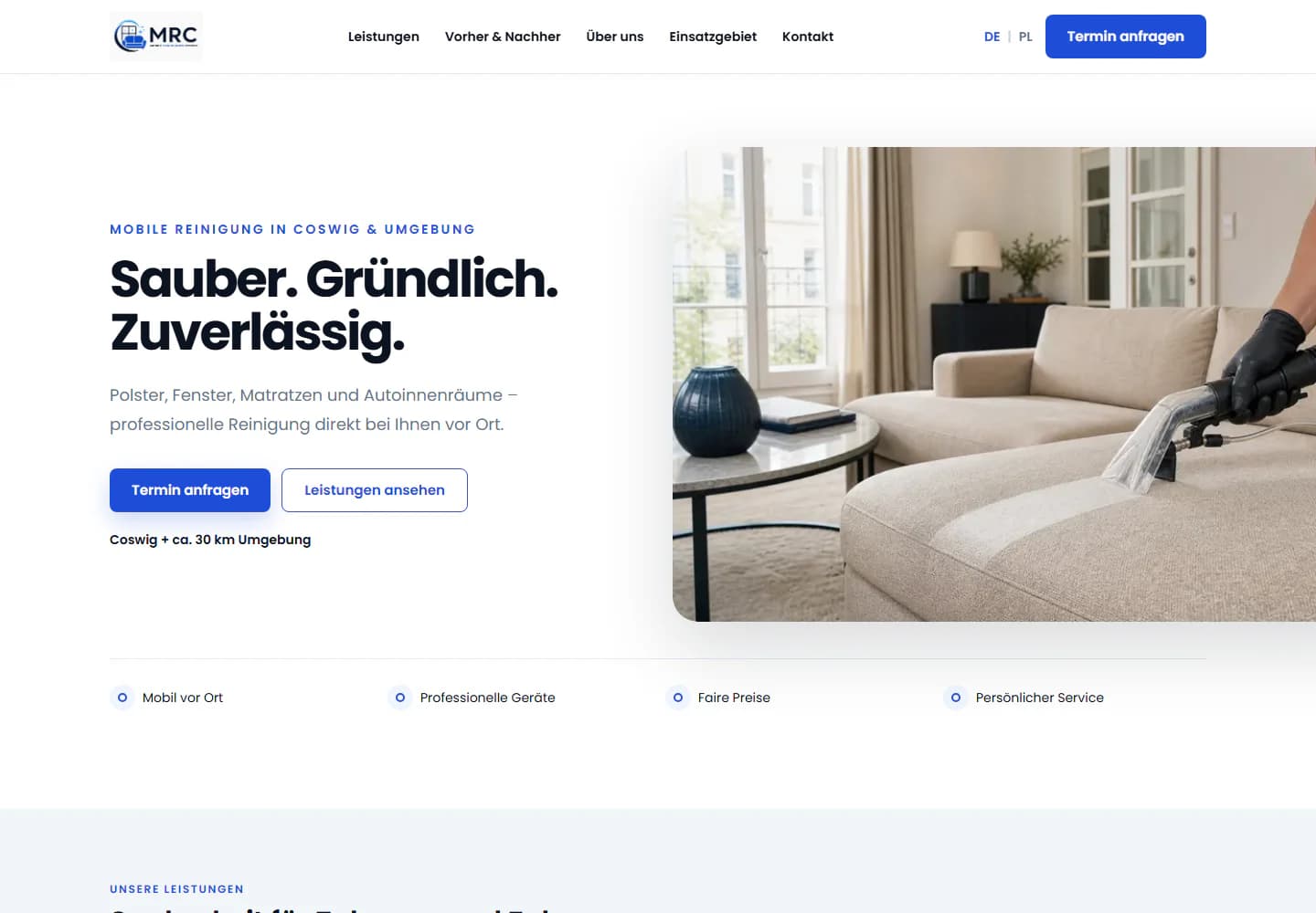 Mobile Reinigung Coswig website and booking interface
