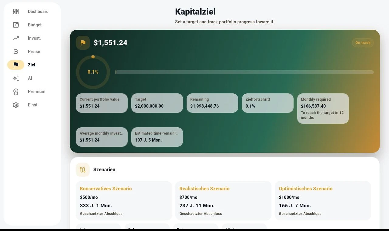 YAKO Finance financial goal interface