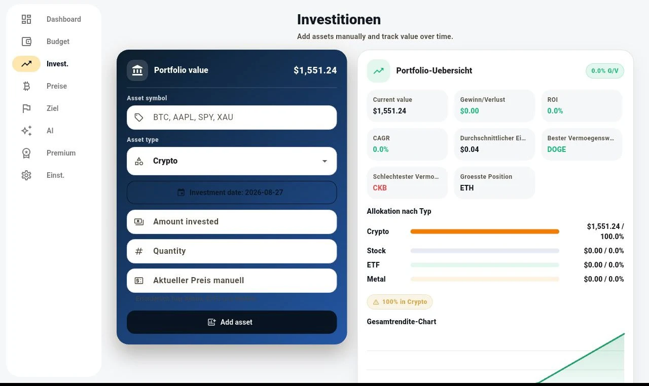 YAKO Finance investments interface