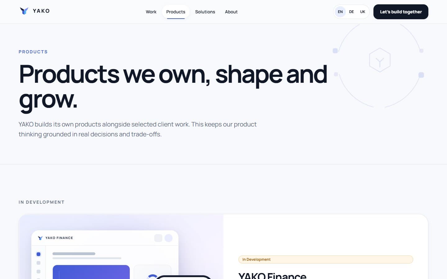YAKO Website work and products interface
